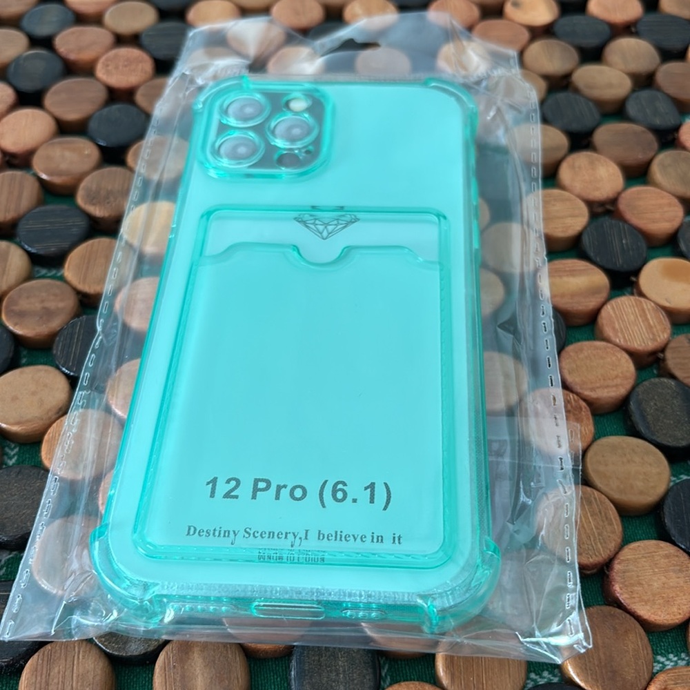 Turquiase Light Green Phone Case iPhone 12 Pro 6.1"  with Built in Cardholder - Picture 5 of 12